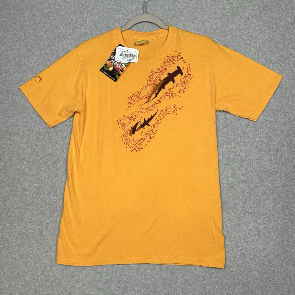 NWT Crazy Shirts T-Shirt Mens S Orange Mango Dyed Double Side Shark Graphic Surf